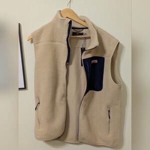 Vineyard Vines Tan Fleece Vest with Navy Accents